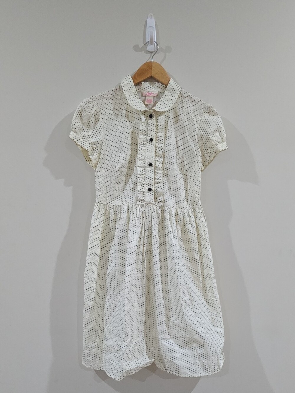 VTG Candie's Girls White/Black Polka Dot Shirt Dress Short Sleeve Collared 7